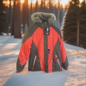 NWT Gerry Kids Snow Jacket Faux Fur Reflective Trim Youth Size L Coat 14/16